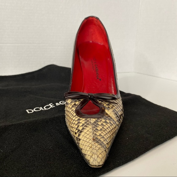 Dolce & Gabbana Beige & Brown Snakeskin Heels 6.5 - Picture 6 of 12